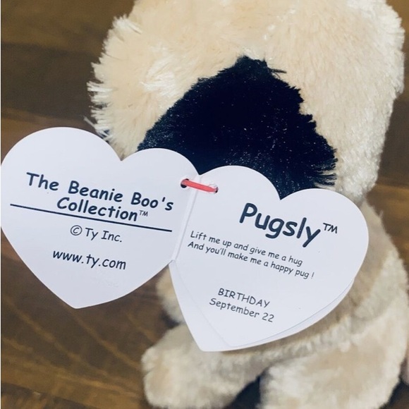 NEW RARE RETIRED 2013 TY BEANIE BOO BOOS PUGSLY PUG DOG 6" PLUSH GLITTER EYES - Picture 4 of 5